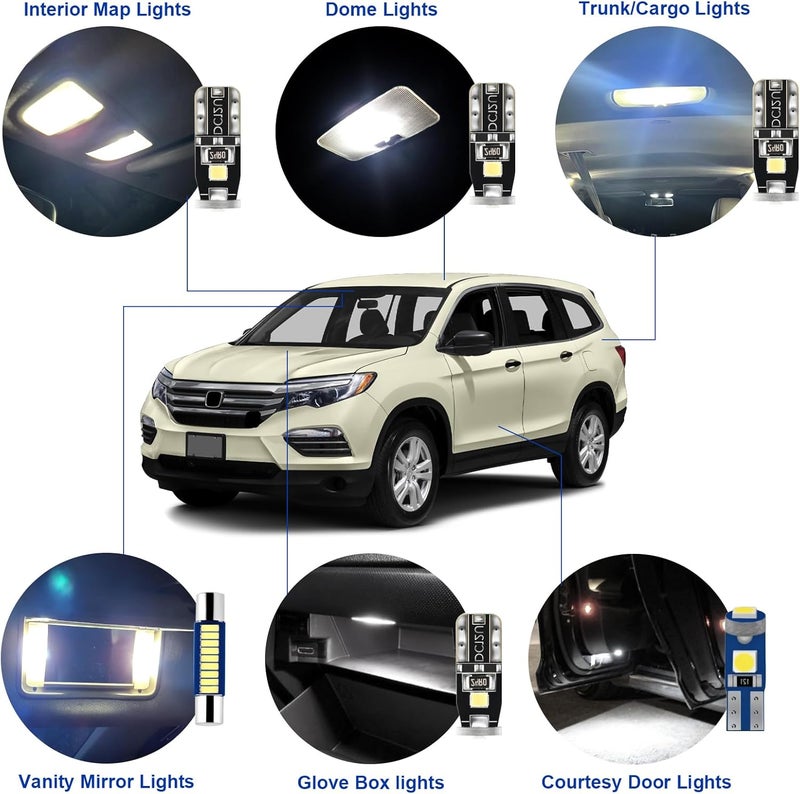 EASY EAGLE LED Interior Car Lights for Honda-Pilot-2016-2022: 15 Piece Kit White LED Light Bulbs - Super Bright 6000K + Install Tool - Image 3